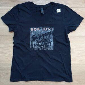 Bon Jovi - Slippery When Wet - New Women's Small Black V-Neck T-Shirt